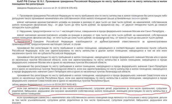Проживание без регистрации по месту жительства согласно КОАП