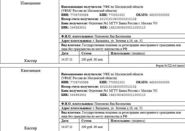 Государственная пошлина за постоянную прописку иностранца в РФ