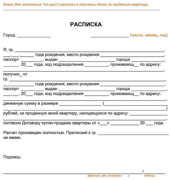 Как оформить расписку при получении денег при покупке квартиры?