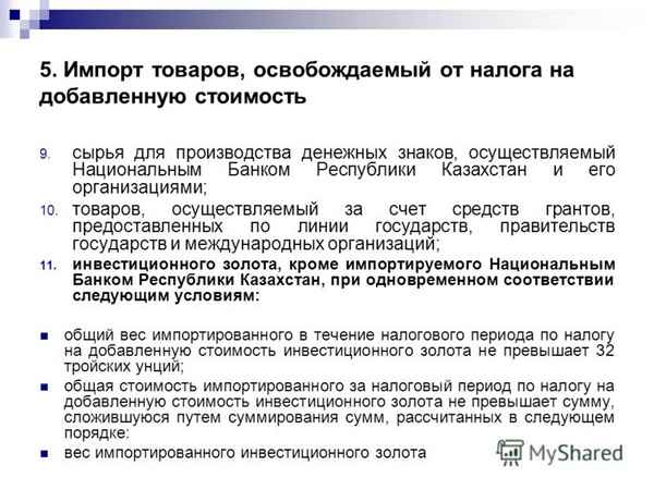 Виды товаров, освобожденных от налога на добавленную стоимость