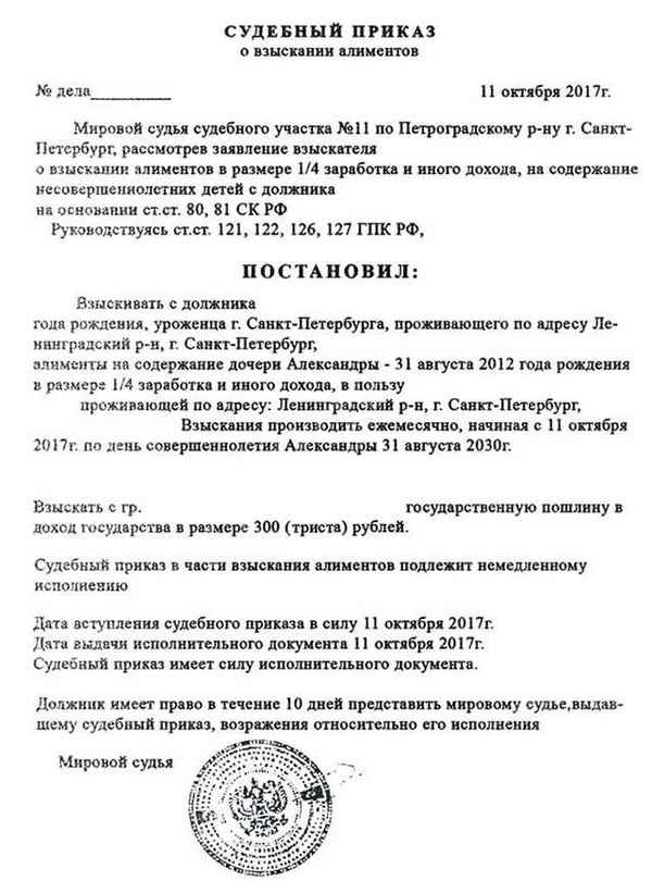 Судебный приказ о взыскании алиментов: суть документа, образец