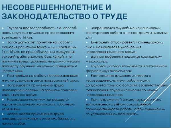 Трудовые права и обязанности несовершеннолетних лиц по российскому законодательству
