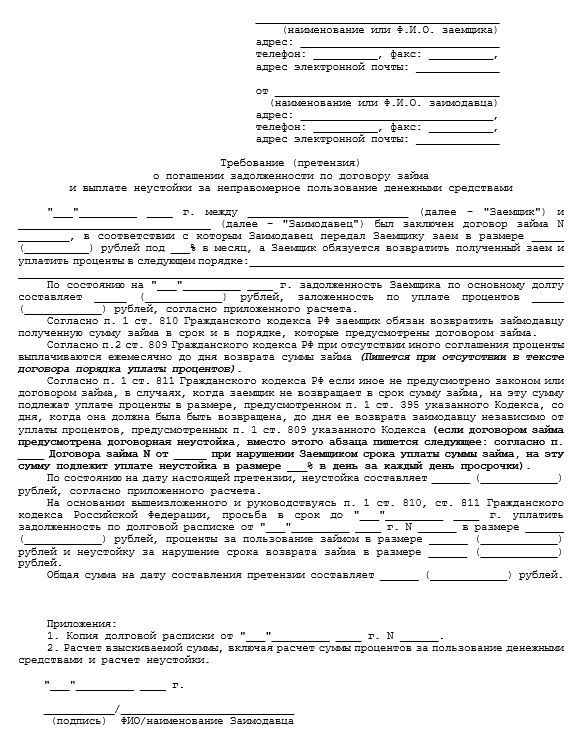 Досудебная претензия по договору займа между физическими лицами: порядок оформления и образец документа