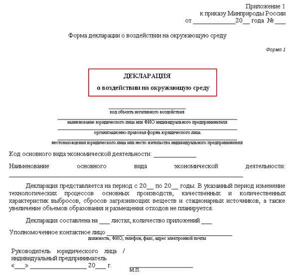 Декларация о воздействии на окружающую среду: образец формы 2019 года, порядок заполнения и сроки сдачи