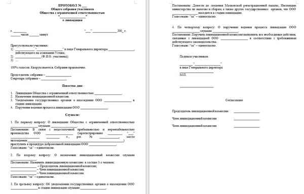 Протокол о ликвидации ООО: образец и содержание документа, правила оформления