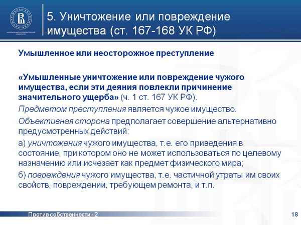 Статья нанесение ущерба имуществу 